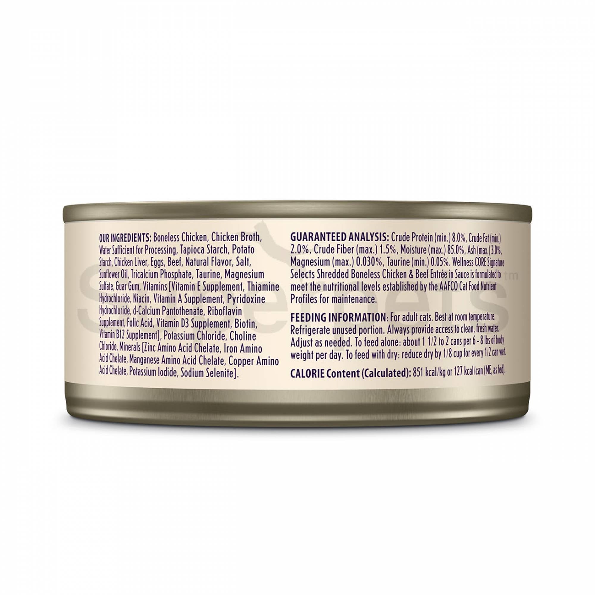 Wellness - Cat Core Signature Selects - Shredded Boneless Chicken & Beef Entree in Sauce Grain-Free 150gSuperpets Trading