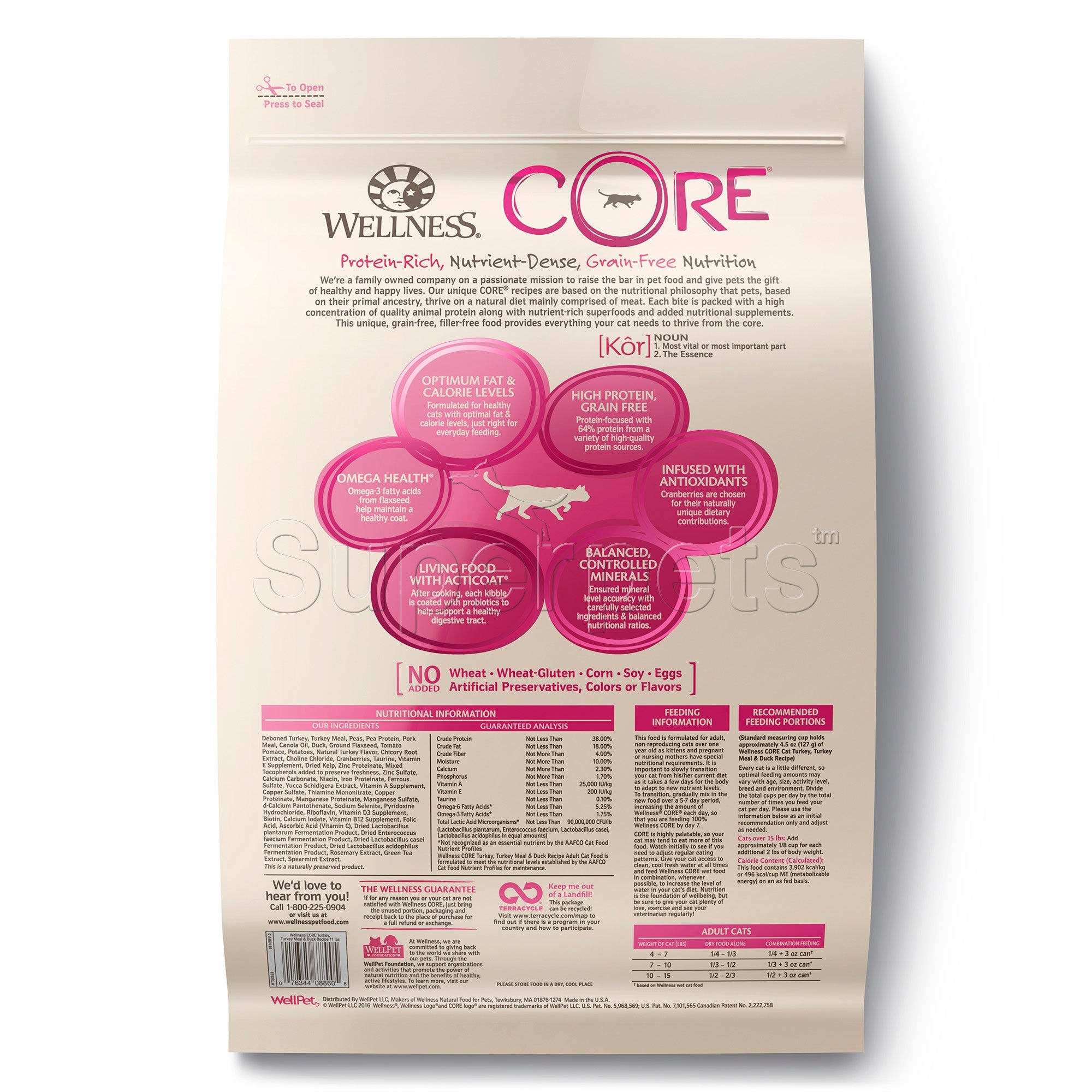 Wellness - Cat Dry Core Grain-Free Adult Turkey, Turkey Meal & Duck Formula 11lb (5kg)Superpets Trading