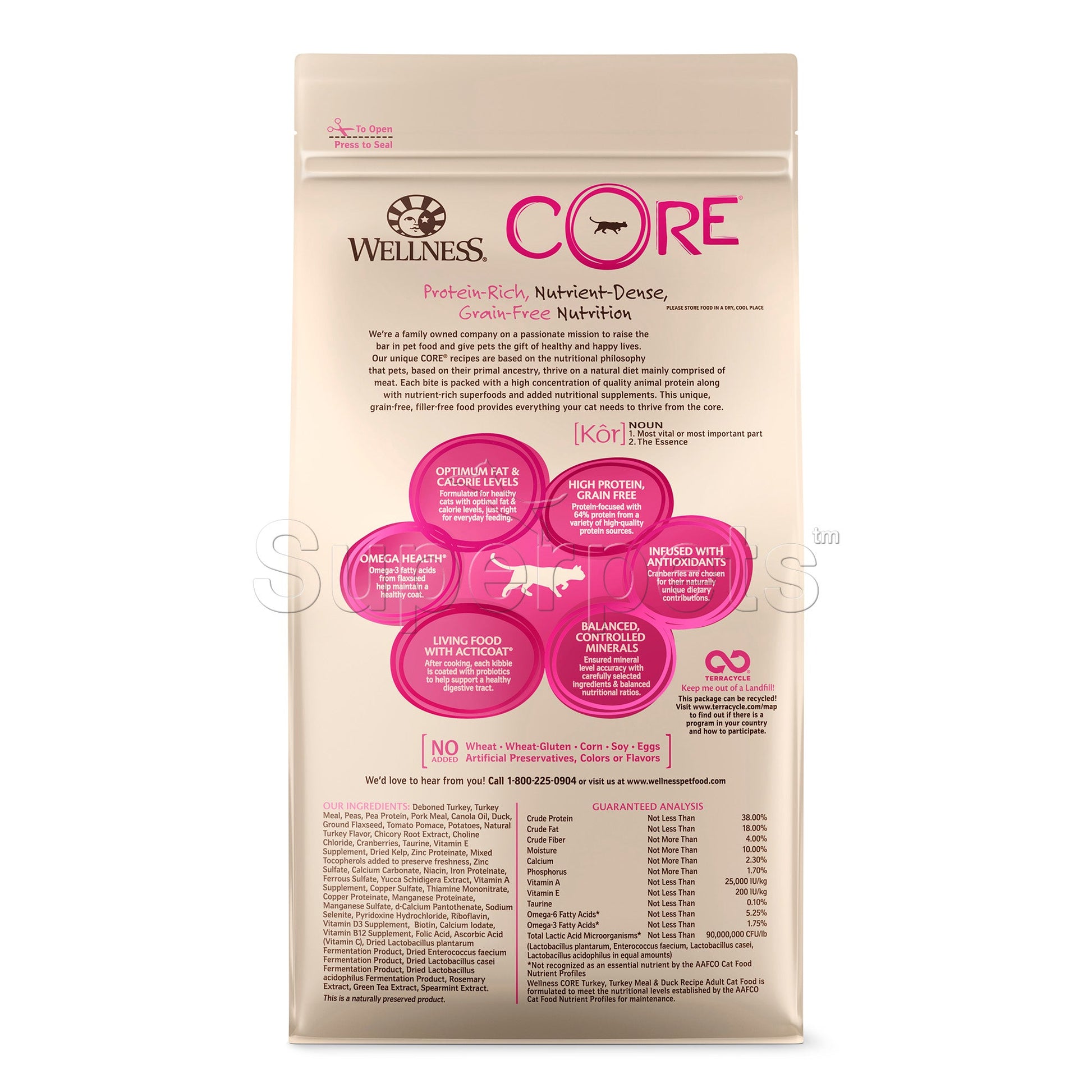 Wellness - Cat Dry Core Grain-Free Adult Turkey, Turkey Meal & Duck Recipe 5lb (2.2kg)Superpets Trading