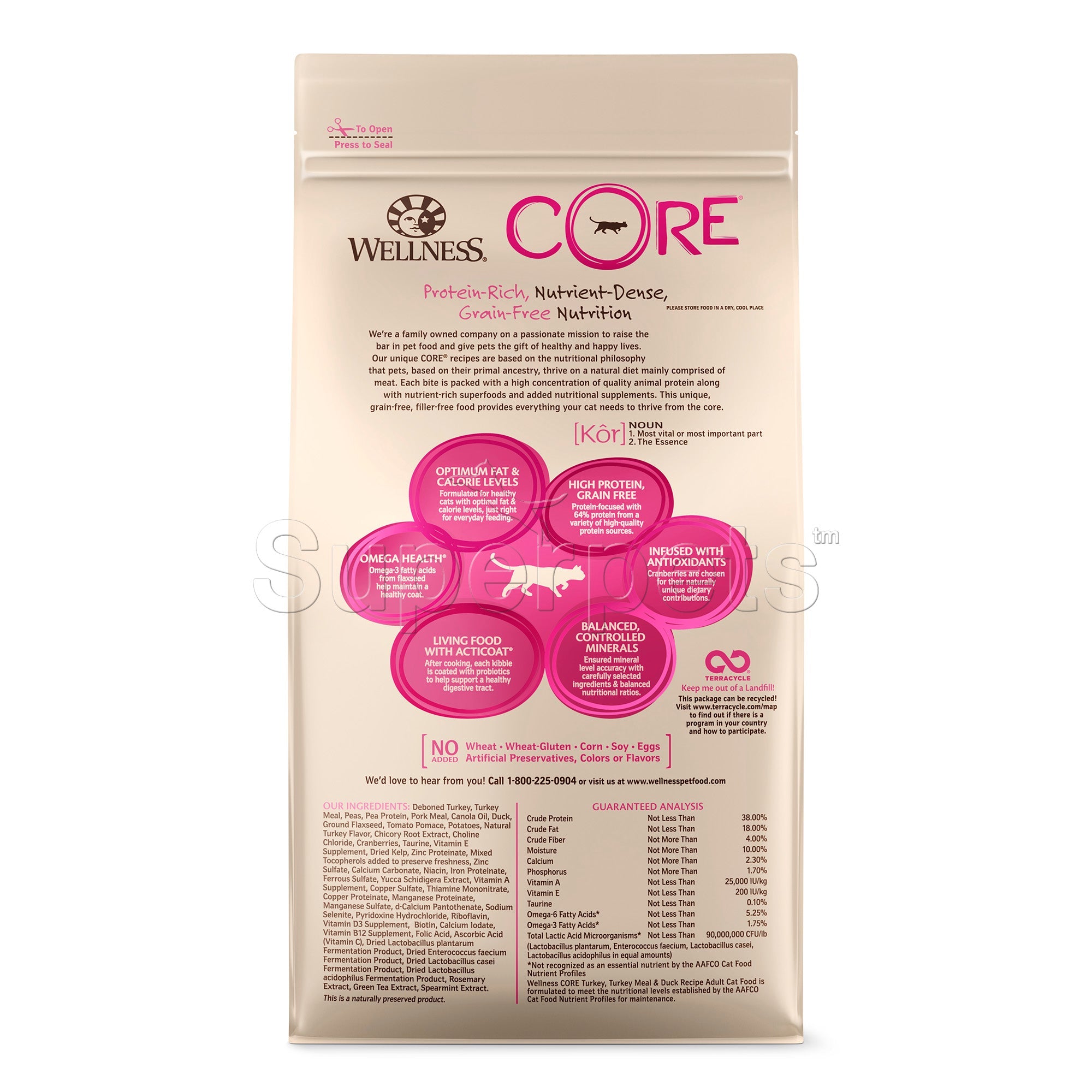 Wellness - Cat Dry Core Grain-Free Adult Turkey, Turkey Meal & Duck Recipe 5lb (2.2kg)Superpets Trading