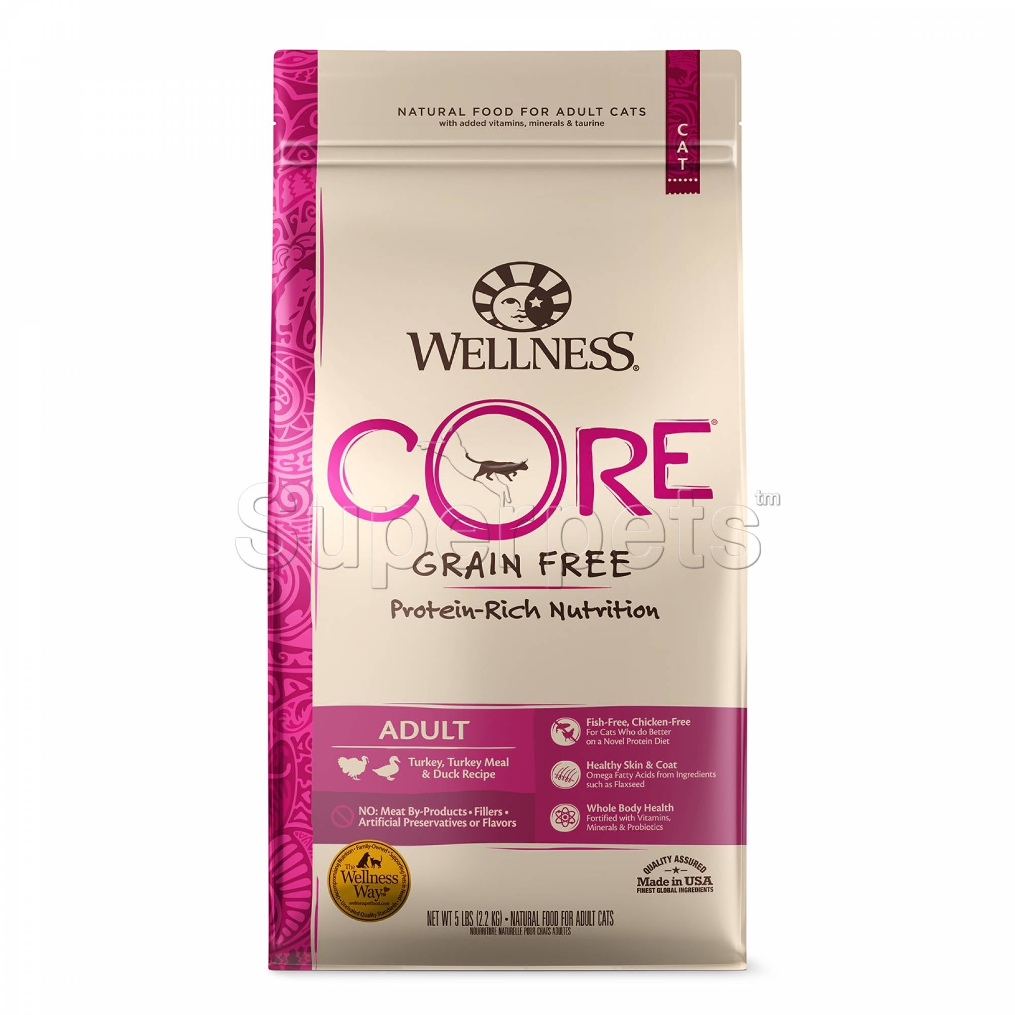 Wellness - Cat Dry Core Grain-Free Adult Turkey, Turkey Meal & Duck Recipe 5lb (2.2kg)Superpets Trading