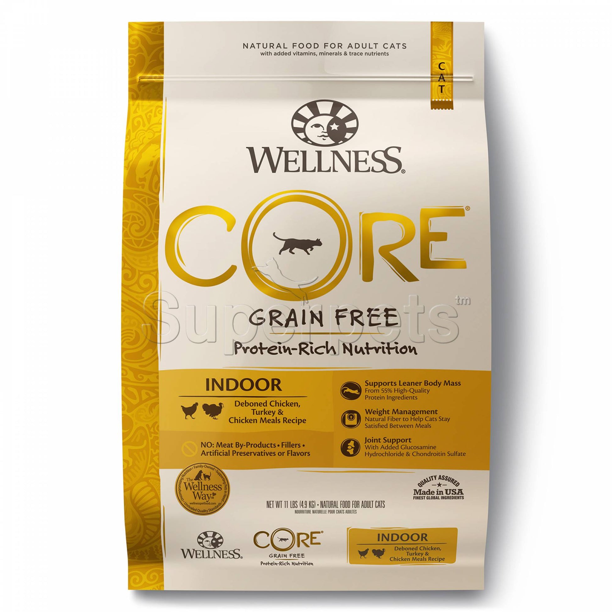 Wellness - Cat Dry Core Grain-Free Indoor Deboned Chicken, Turkey & Chicken Meals Recipe 11lb (4.9kg)Superpets Trading