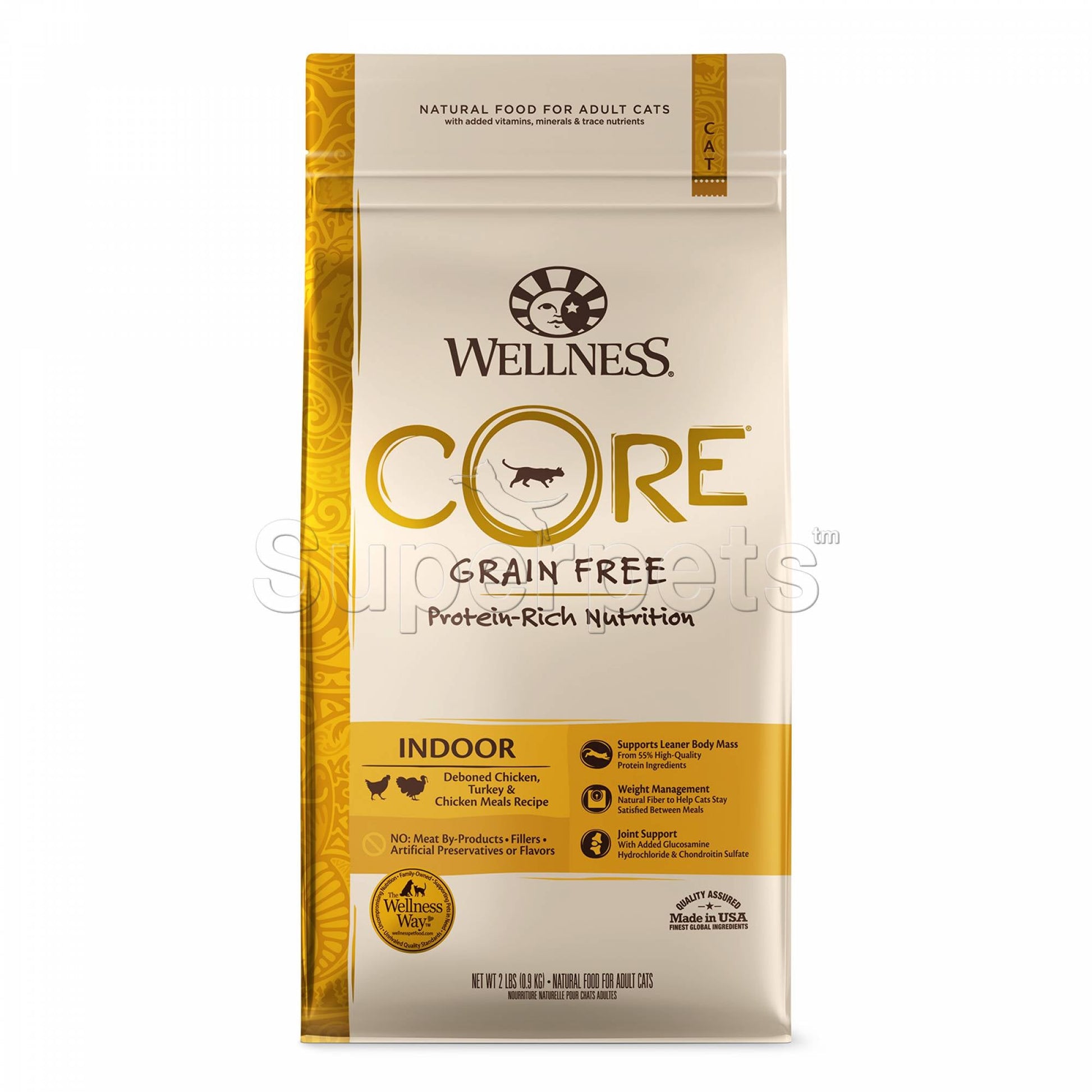 Wellness - Cat Dry Core Grain-Free Indoor Deboned Chicken, Turkey & Chicken Meals Recipe 2lb (0.9kg)Superpets Trading