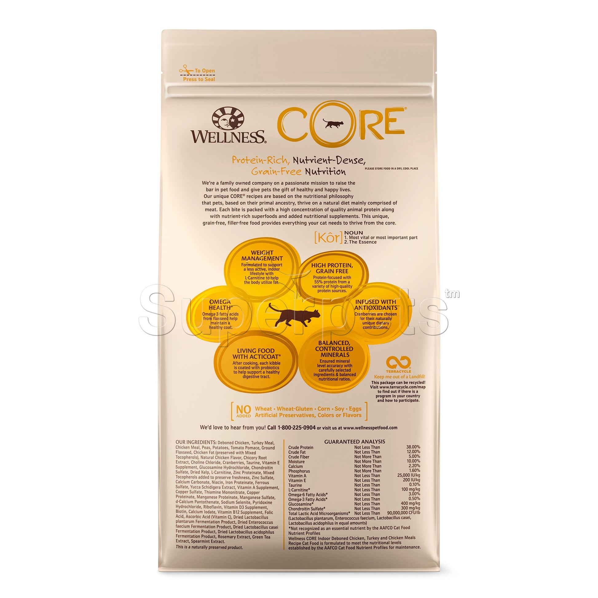 Wellness - Cat Dry Core Grain-Free Indoor Deboned Chicken, Turkey & Chicken Meals Recipe 5lb (2.2kg)Superpets Trading