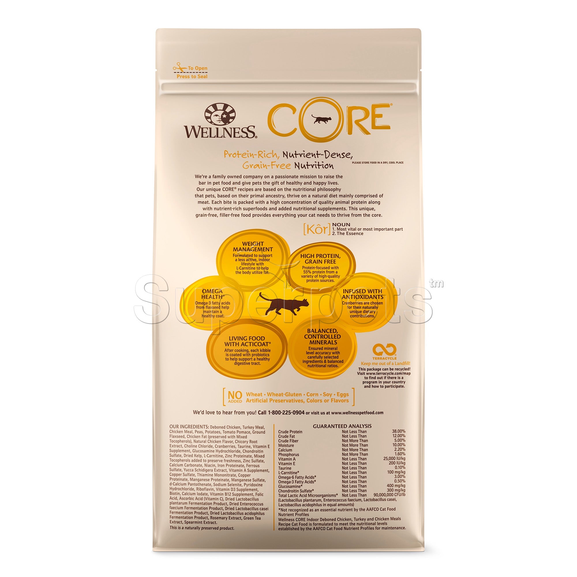 Wellness - Cat Dry Core Grain-Free Indoor Deboned Chicken, Turkey & Chicken Meals Recipe 5lb (2.2kg)Superpets Trading