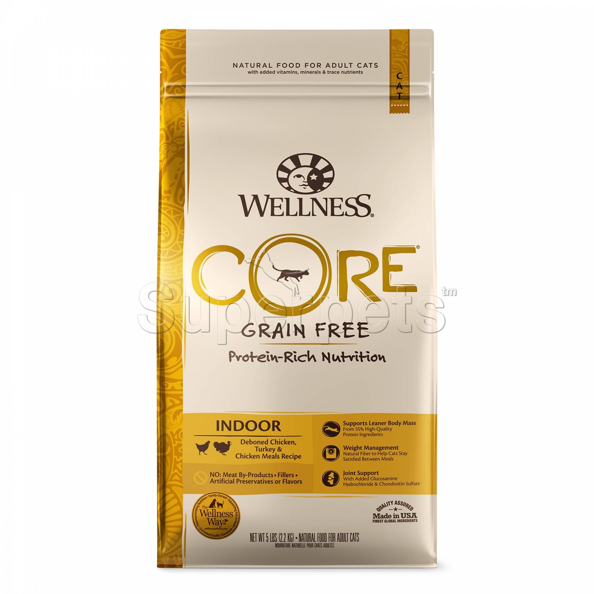 Wellness - Cat Dry Core Grain-Free Indoor Deboned Chicken, Turkey & Chicken Meals Recipe 5lb (2.2kg)Superpets Trading