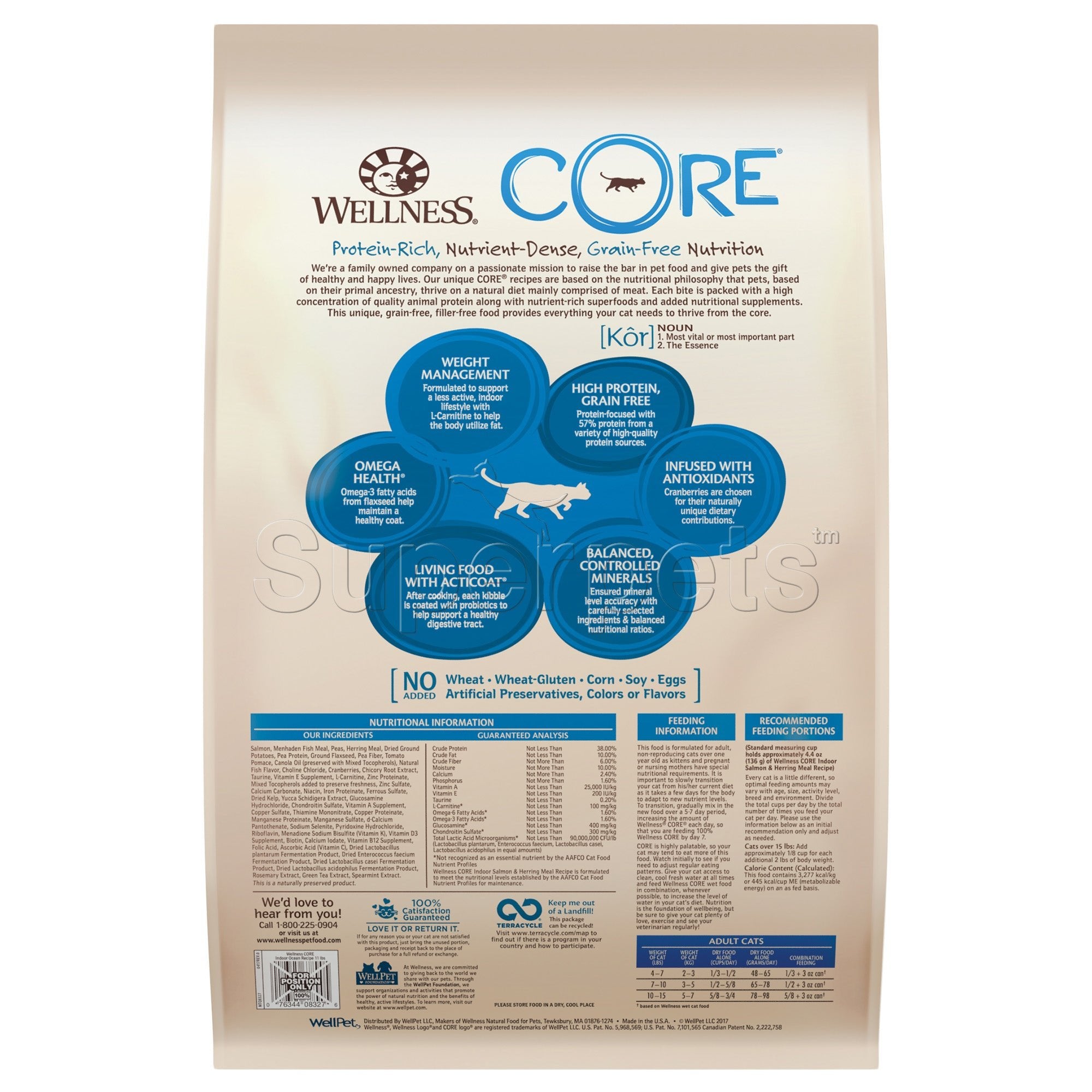 Wellness - Cat Dry Core Grain-Free Indoor Salmon & Herring Meal Recipe 11lb (4.9kg)Superpets Trading