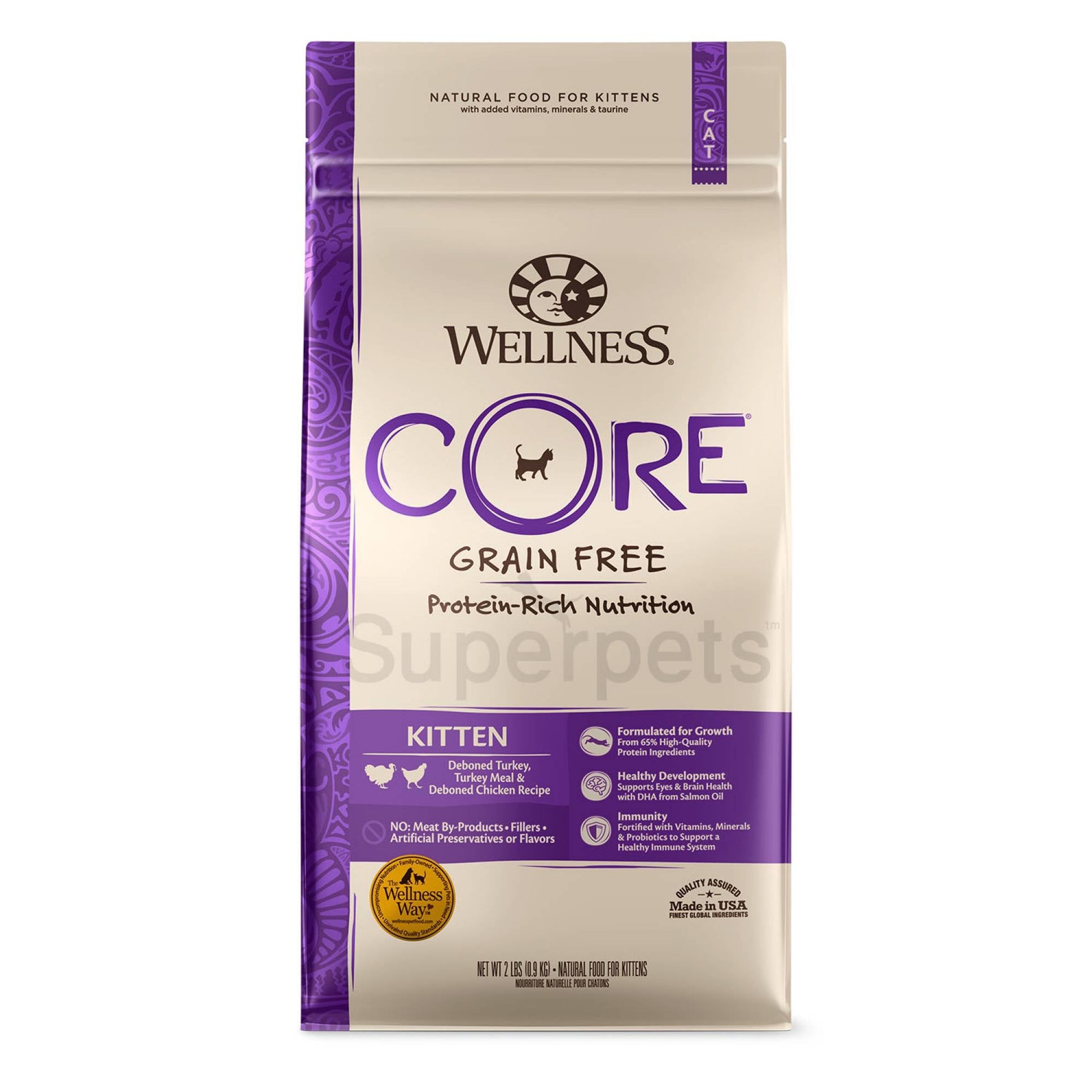 Wellness - Cat Dry Core Grain-Free Kitten Deboned Turkey, Turkey Meal & Deboned Chicken Recipe 2lb (0.9kg)Superpets Trading