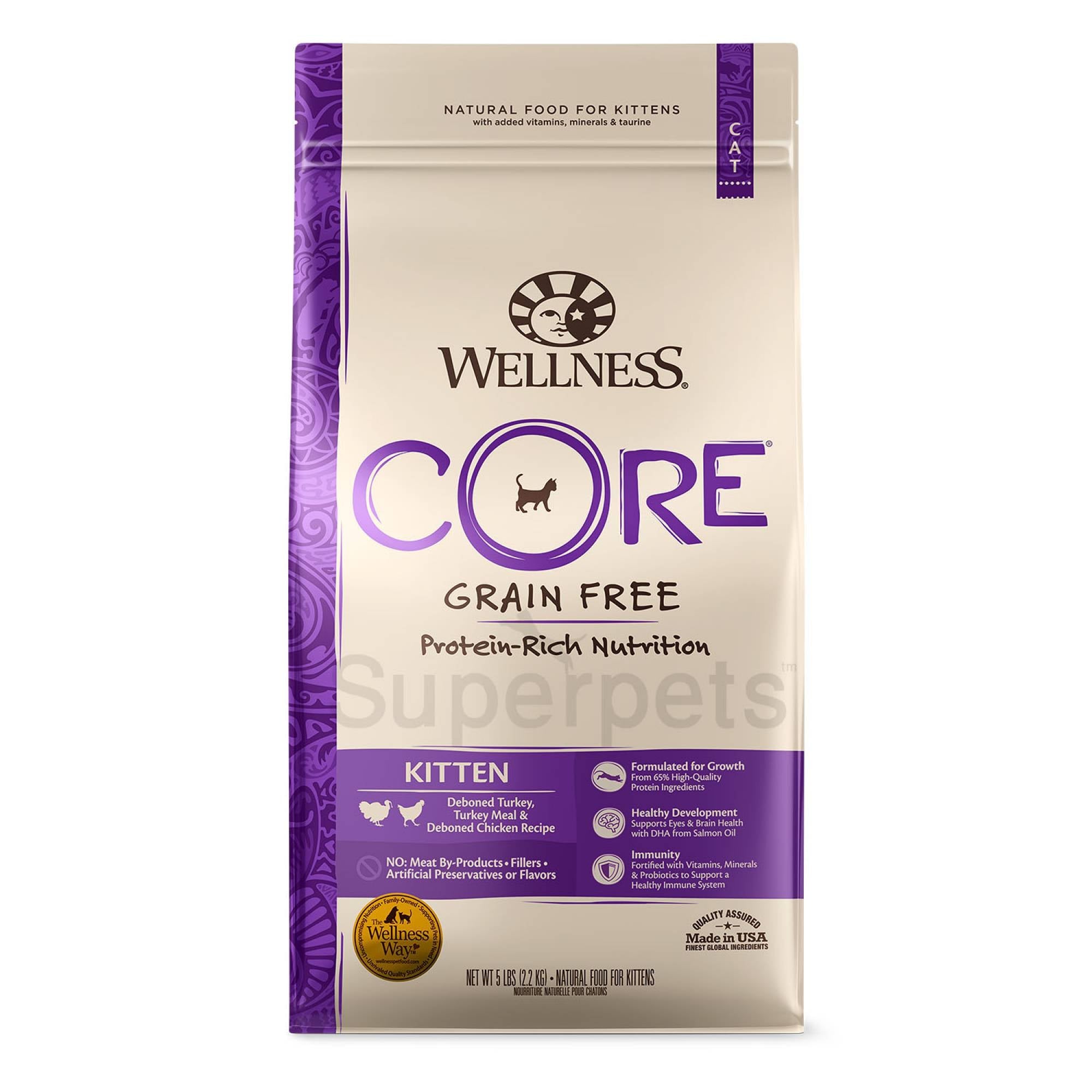 Wellness - Cat Dry Core Grain-Free Kitten Deboned Turkey, Turkey Meal & Deboned Chicken Recipe 5lb (2.2kg)Superpets Trading