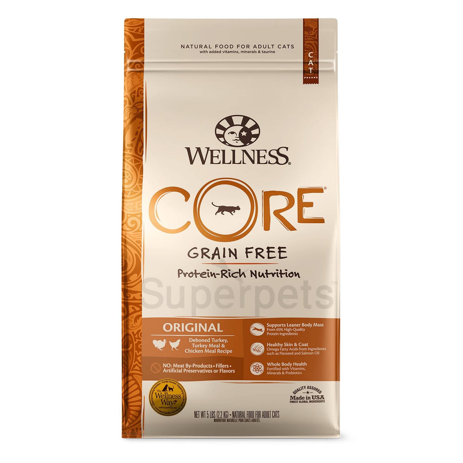 Wellness - Cat Dry Core Grain-Free Original Deboned Turkey, Turkey Meal & Chicken Meal Recipe 5lb (2.2kg)Superpets Trading