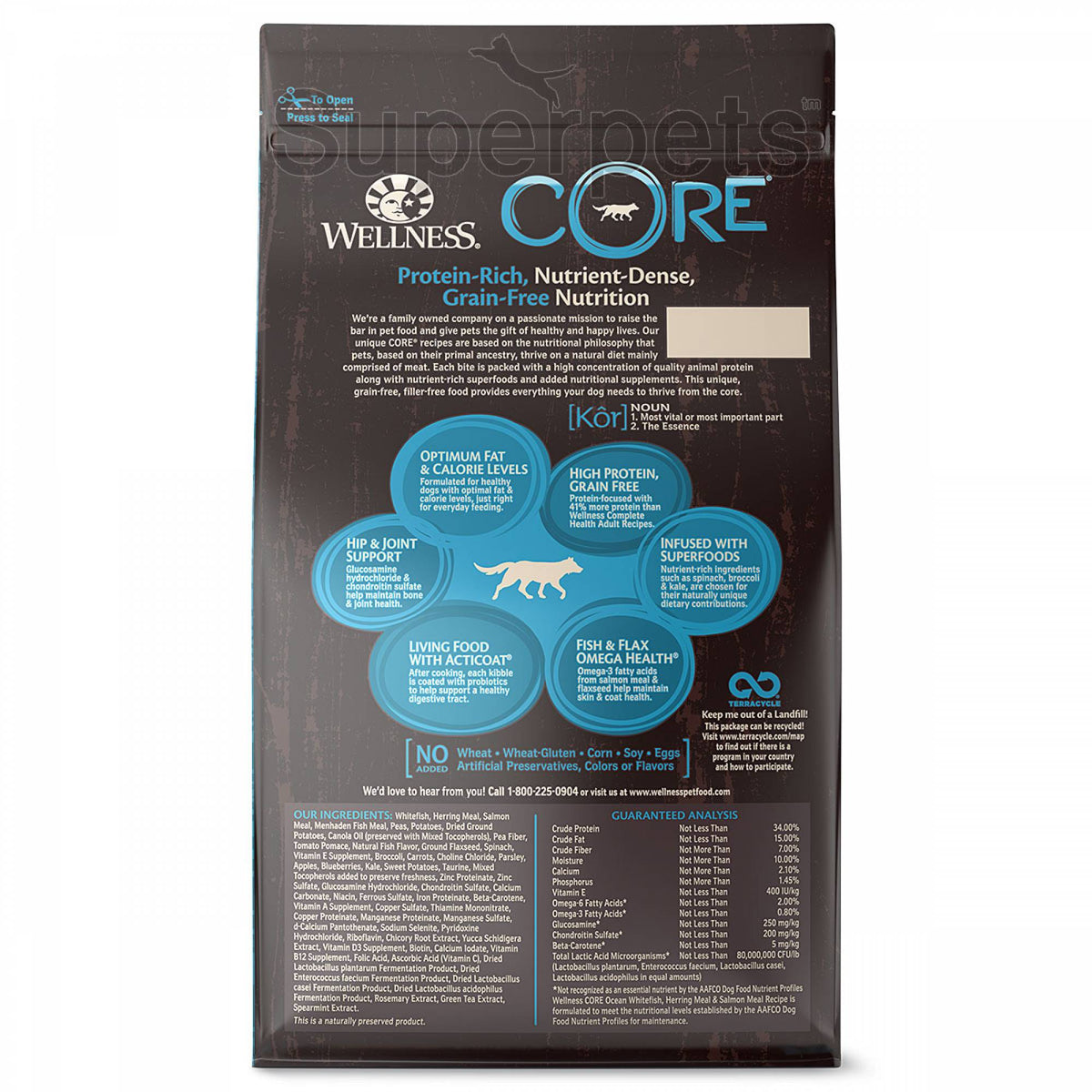 Wellness - Dog Dry Core Grain-Free Ocean Whitefish, Herring Meal & Salmon Meal Recipe 4lb (1.8kg)Superpets Trading
