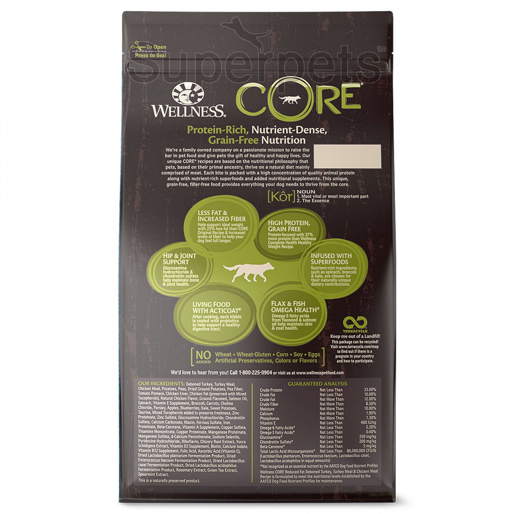 Wellness - Dog Dry Core Grain-Free Reduced Fat Deboned Turkey, Turkey Meal & Chicken Meal Recipe 4lb (1.8kg)DogsSuperpets Trading