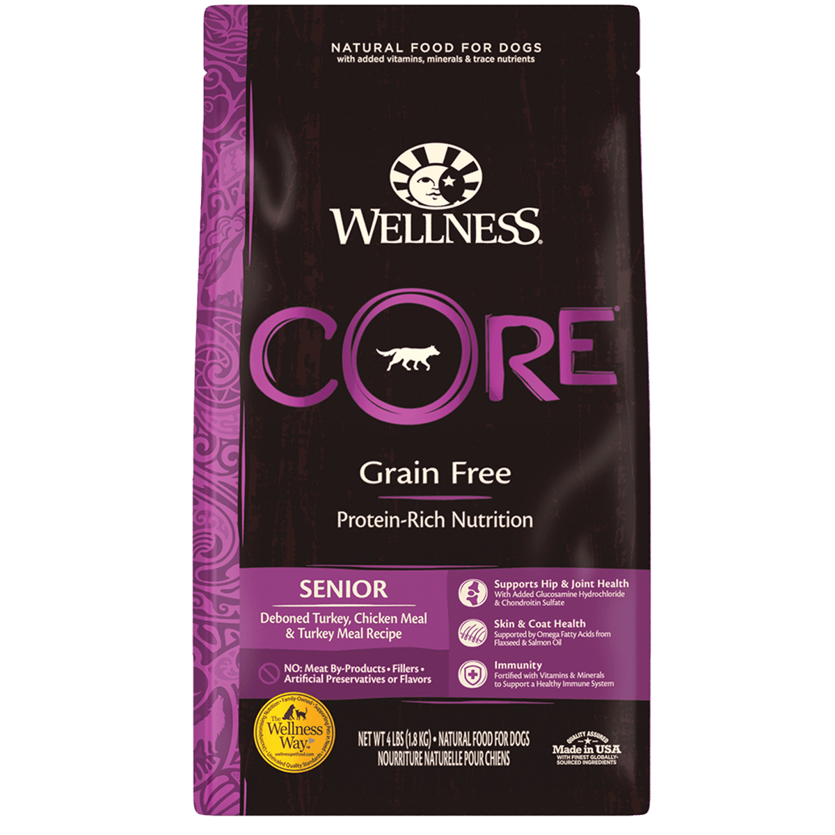 Wellness - Dog Dry Core Grain-Free Senior Deboned Turkey,Chicken Meal & Turkey Meal Recipe 4lb (1.8kg)Superpets Trading