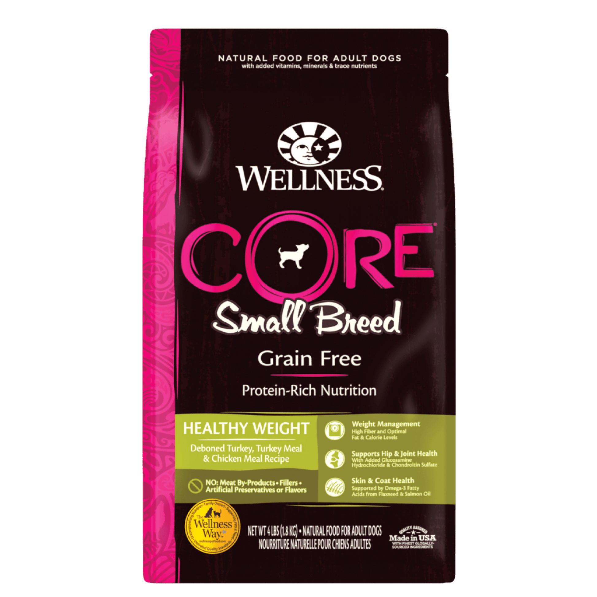 Wellness - Dog Dry Core Grain-Free Small Breed Healthy Weight Turkey, Turkey Meal & Chicken Meal Recipe 4lb (1.8kg)Superpets Trading