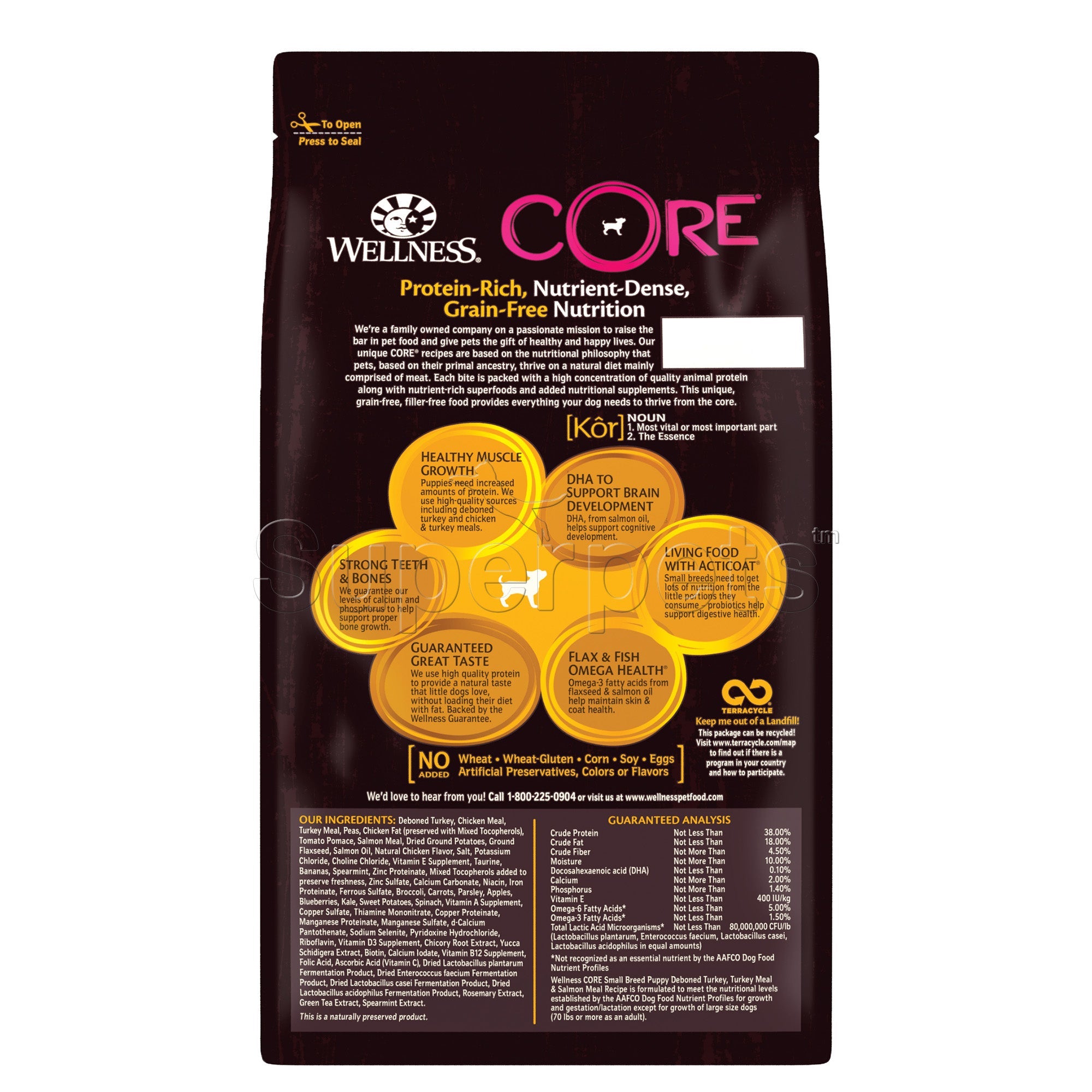 Wellness - Dog Dry Core Grain-Free Small Breed Puppy Deboned Turkey, Turkey Meal & Salmon Meal Recipe 4lb (1.8kg)DogsSuperpets Trading