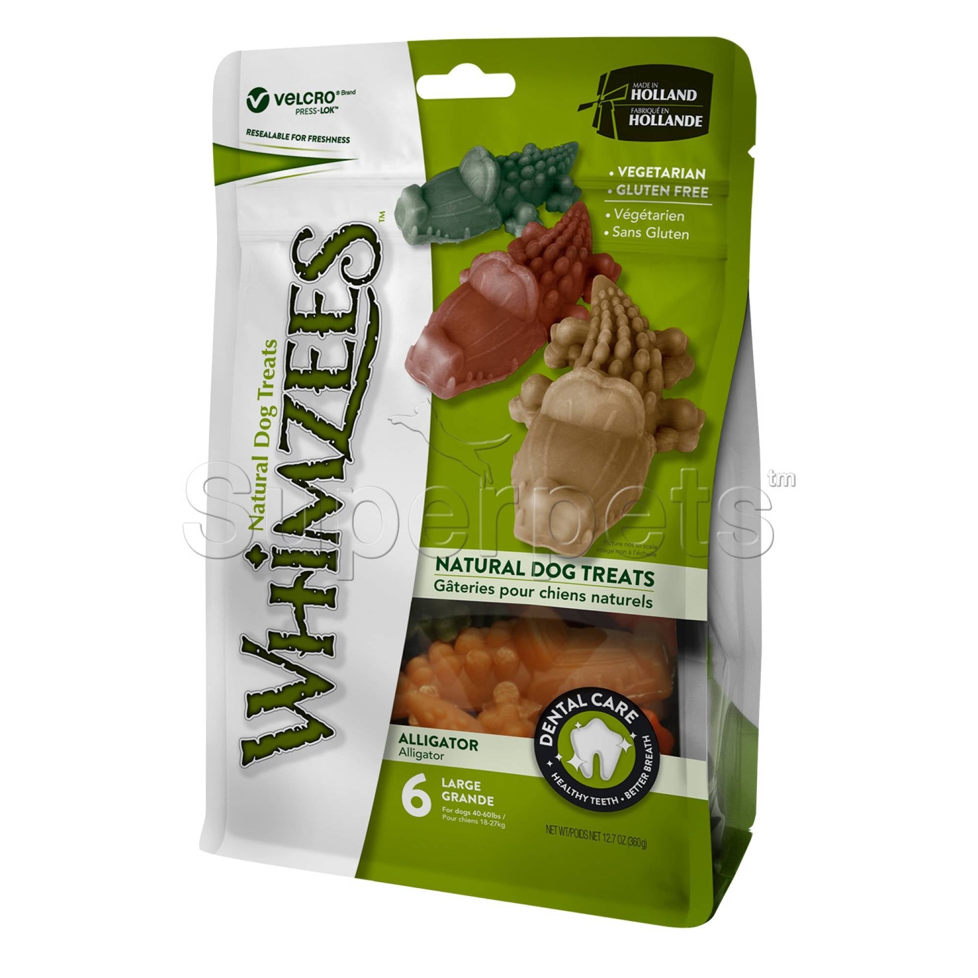 Whimzees Natural Dental Dog Treats - Alligator - L - 6pcs (WHZ307)Superpets Trading