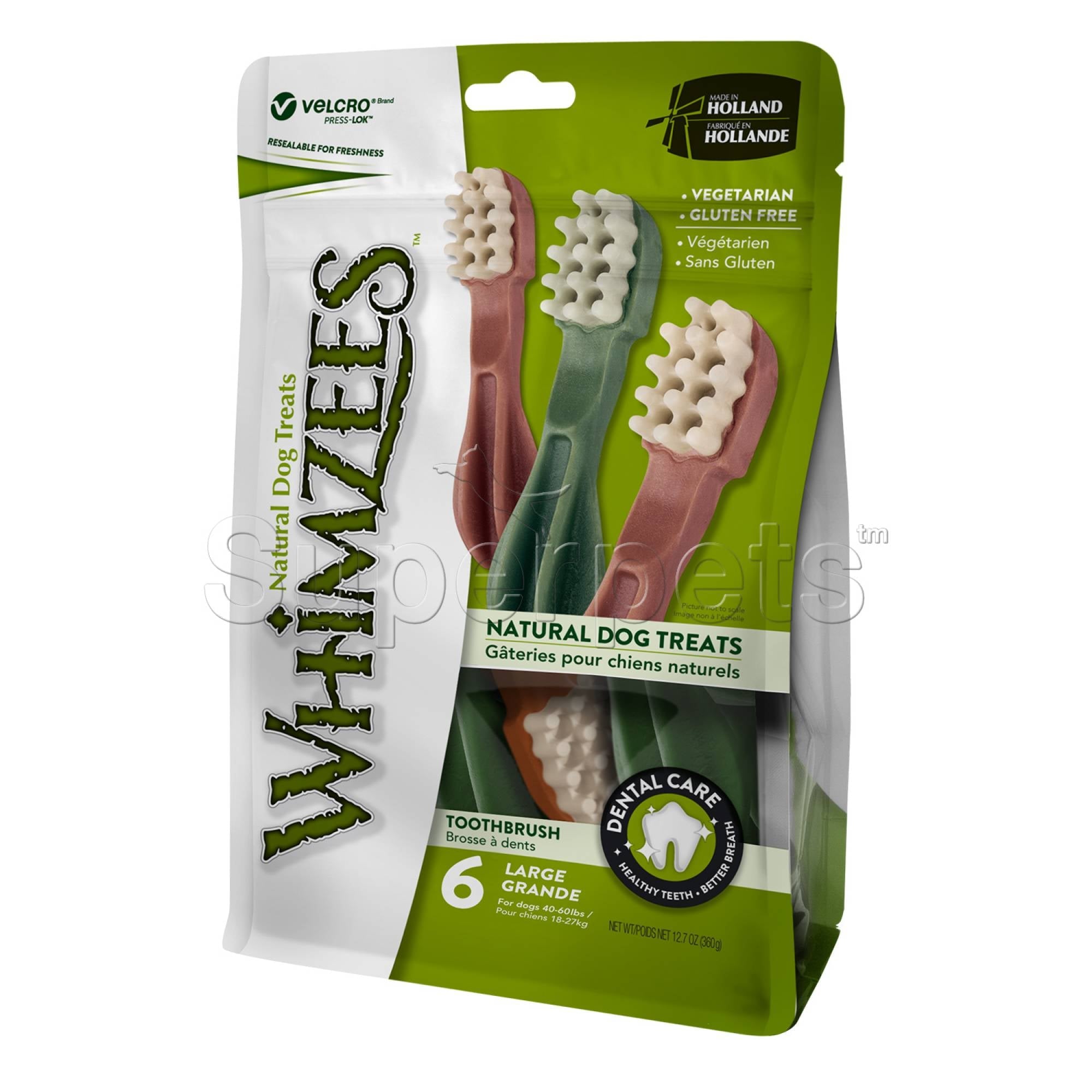Whimzees Natural Dental Dog Treats - Toothbrush - L - 6pcs (WHZ304)Superpets Trading