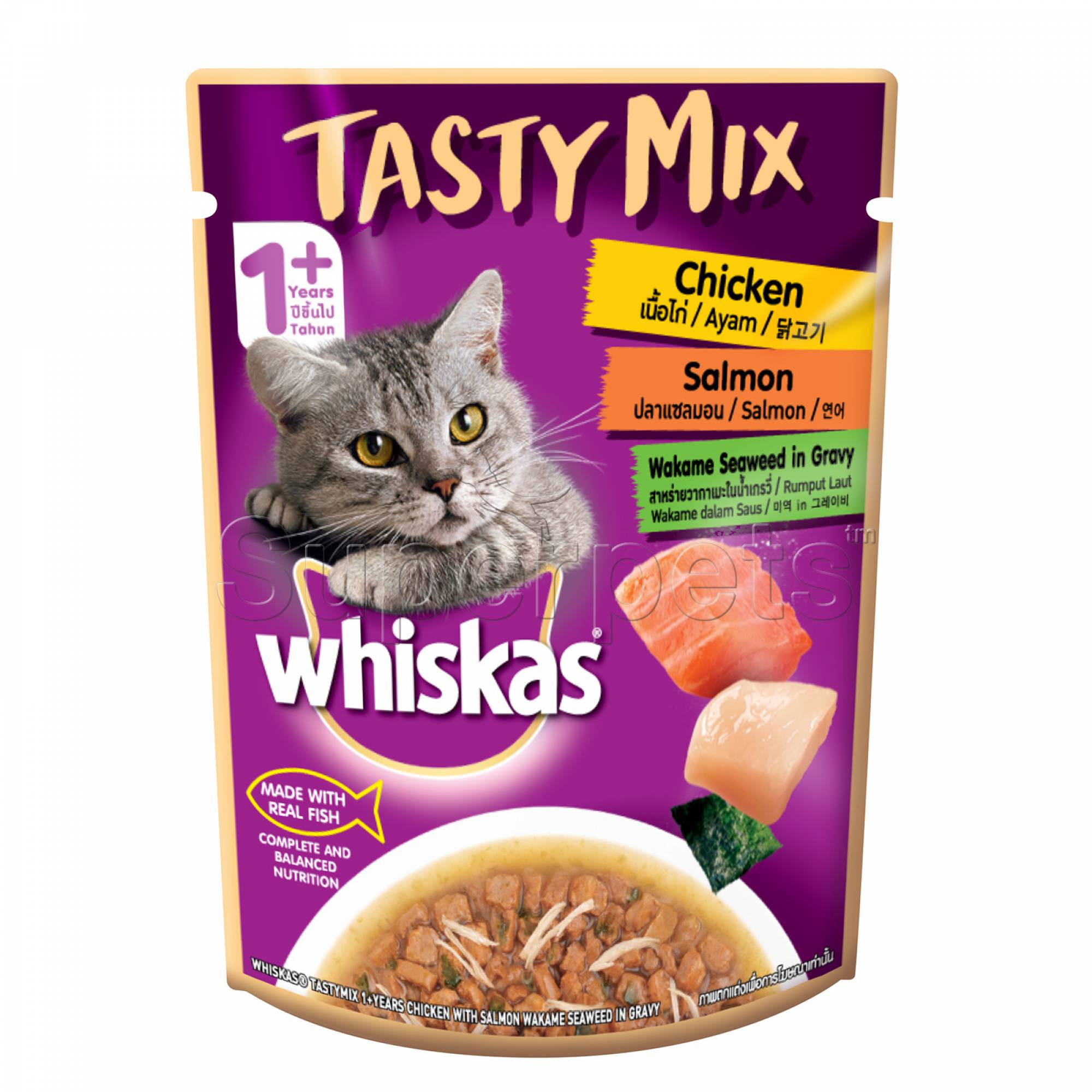 Whiskas - Pouch Tasty Mix Chicken with Salmon & Wakame Seaweed in Gravy 70gSuperpets Trading