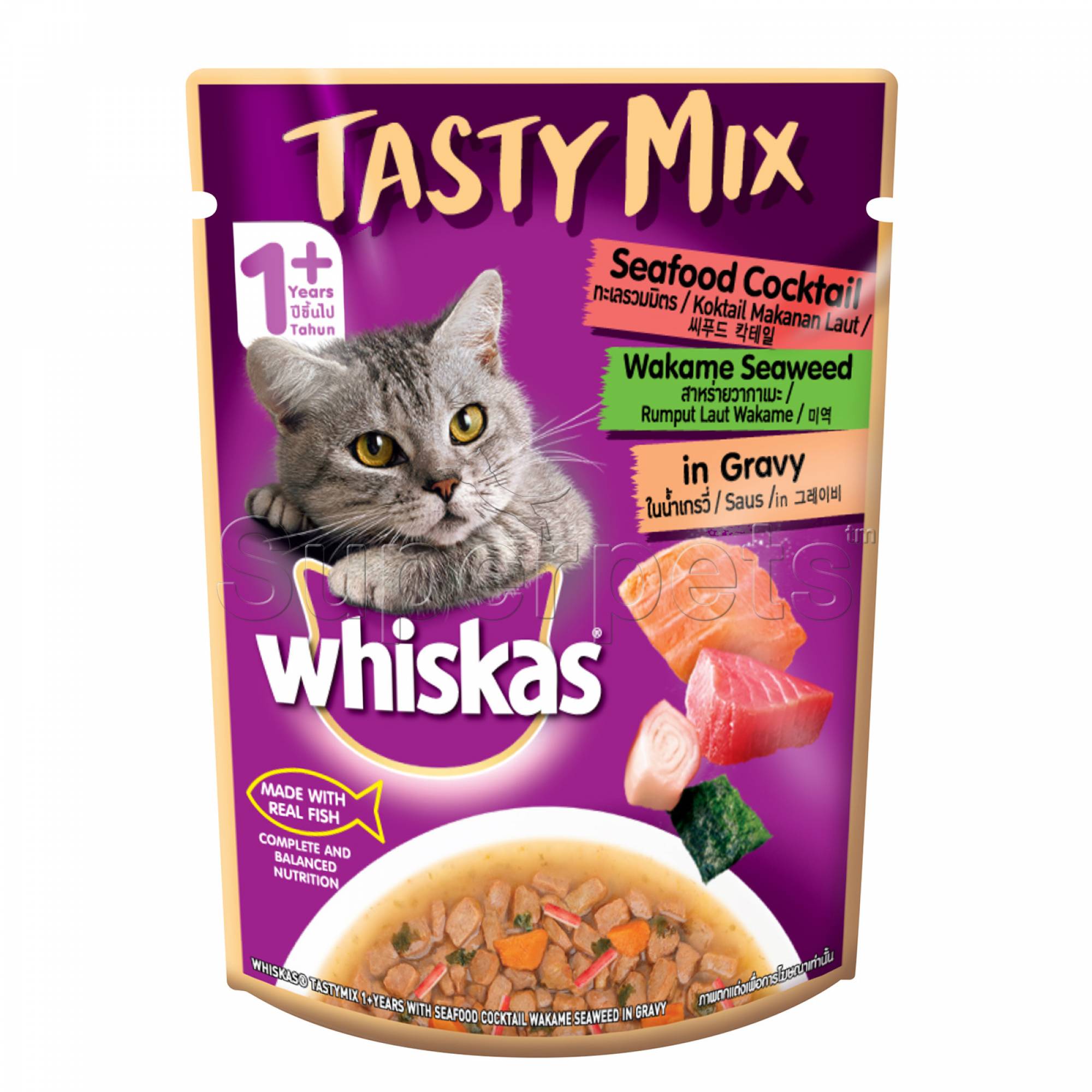 Whiskas - Pouch Tasty Mix Seafood Cocktail with Wakame Seaweed in Gravy 70gSuperpets Trading